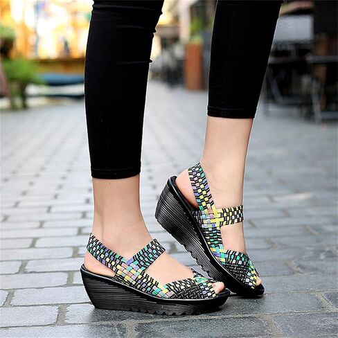 Veroders Women's Woven Elastic Sandals Breathable Flexible Comfortable Platform Wedges Sandals Walking Mary Jane Platform Sandals Shoes in Kuwait