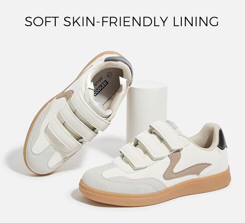 LUCKY STEP Women's Casual Fashion Retro Sneakers Classic Gum Sole Hook and Loop Tennis Footwear Anti Slip Skate Trainers Trendy Walking Shoes in Kuwait