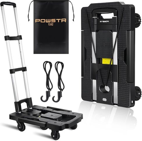 Folding Hand Truck with 7 Wheels,Hand Truck Foldable with 2 Elastic Ropes and Retractable Base,330LBS Heavy Duty Platform Truck for Moving,Travel, Shopping, House Office Use, Black in Saudi Arabia