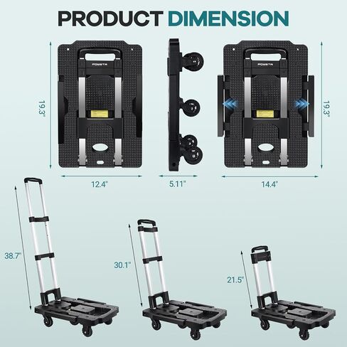 Folding Hand Truck with 7 Wheels,Hand Truck Foldable with 2 Elastic Ropes and Retractable Base,330LBS Heavy Duty Platform Truck for Moving,Travel, Shopping, House Office Use, Black in Saudi Arabia
