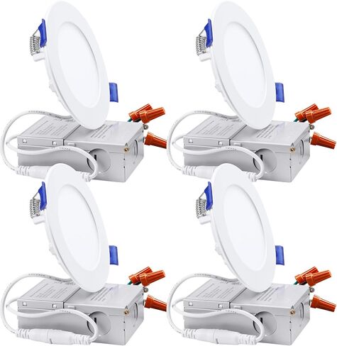Torchstar 4 بوصة Ultra-Shin LED LED REACKED مع صندوق الوصلات ، 4000K أبيض بارد ، 10W 80W EQV. Dimmable Slim LED LID ، ETL و Energy Star معتمد ، حزمة من 4 in Kuwait