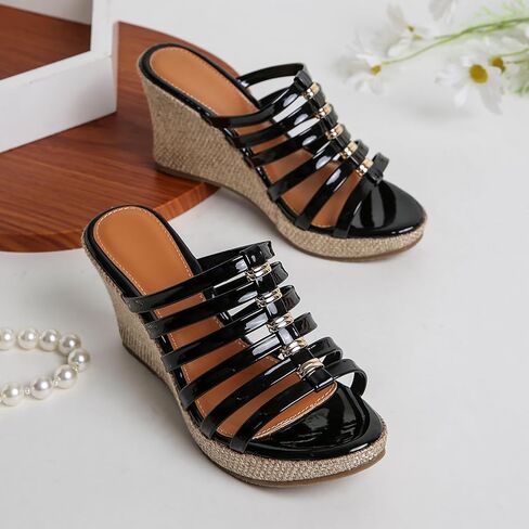 Women's Leather Weave Espadrille Wedge Sandals Fashion Strappy Comfortable Open Round Toe Slip On Platform Slides Summer Outdoor Beach Party Dress Slippers in Saudi Arabia