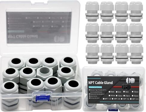 Cable Gland Waterproof Kit White IP68,NPT Wire Gland Cable Fixation and Connector - Nylon PA66 Plastic,NPT Cable Gland 1/4", 3/8", 1/2", 3/4"(33PCS Black) in Saudi Arabia