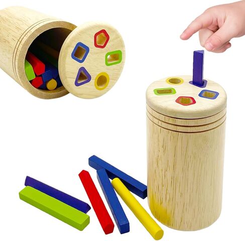 Wooden Montessori Sticks Toys for Kids, 8 Colors Natural Wood Toddler Learning Sorting Toys for 3 Year Old, Sensory Matching Game Birthday Gifts for Boys Girls (Multi-Shaped Stick) in Kuwait