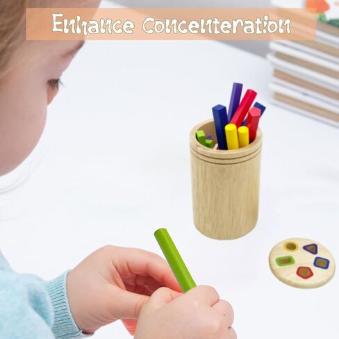 Wooden Montessori Sticks Toys for Kids, 8 Colors Natural Wood Toddler Learning Sorting Toys for 3 Year Old, Sensory Matching Game Birthday Gifts for Boys Girls (Multi-Shaped Stick) in Kuwait