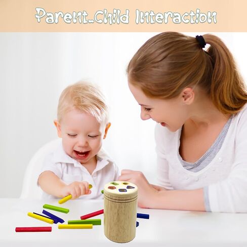 Wooden Montessori Sticks Toys for Kids, 8 Colors Natural Wood Toddler Learning Sorting Toys for 3 Year Old, Sensory Matching Game Birthday Gifts for Boys Girls (Multi-Shaped Stick) in Kuwait