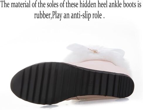 Women Winter Warm Hidden Wedge Snow Booties Leather Cute Bowknot Rhinestones Fluffy Fur Lined Thickening Side Zipper Ankle Boots in Saudi Arabia