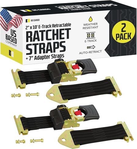 DC Cargo E Track Self Retractable Ratchets Straps Heavy Duty (2 Pack) | 1" x 6' | 500 lbs WLL & 1,500 lbs Break Strength | Essential E Track Accessories for Secure, Safe Transport in Kuwait