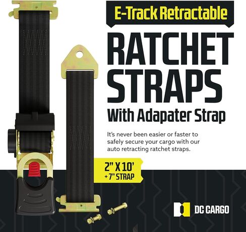 DC Cargo E Track Self Retractable Ratchets Straps Heavy Duty (2 Pack) | 1" x 6' | 500 lbs WLL & 1,500 lbs Break Strength | Essential E Track Accessories for Secure, Safe Transport in Kuwait