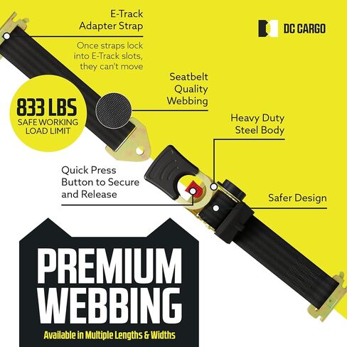 DC Cargo E Track Self Retractable Ratchets Straps Heavy Duty (2 Pack) | 1" x 6' | 500 lbs WLL & 1,500 lbs Break Strength | Essential E Track Accessories for Secure, Safe Transport in Kuwait