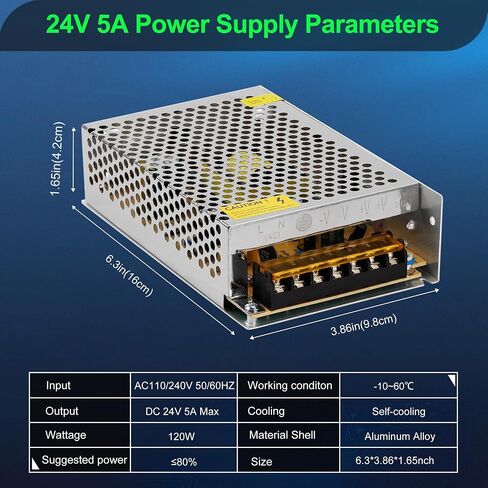 24V 5A Switching Power Supply AC110V/220V to 24V DC Regulated Converter Adapter Universal Transformer 24 Volt Power Supply SMPS 120W for LED Strips, 3D Printer, Ham Radio, CCTV Cameras in Saudi Arabia
