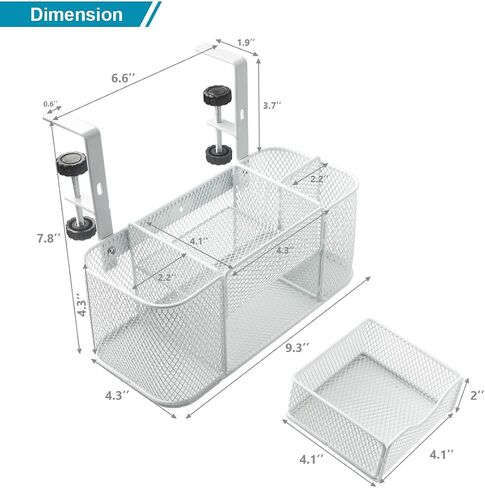 Clamp on Under Desk Mesh Pen Holder Organizer Desktop Office Supplies with 5 Compartments + Drawer for Home, School, Classroom in Saudi Arabia