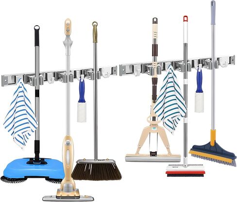 Mop and Broom Holder Wall Mount Metal Heavy Duty Utility Hooks Broom Organizer Garage Storage Systems Tool Racks for Home Laundry Garden Kitchen Organization (Black, 1 Pack 4R5H) in Saudi Arabia