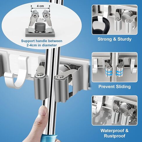 Mop and Broom Holder Wall Mount Metal Heavy Duty Utility Hooks Broom Organizer Garage Storage Systems Tool Racks for Home Laundry Garden Kitchen Organization (Black, 1 Pack 4R5H) in Saudi Arabia