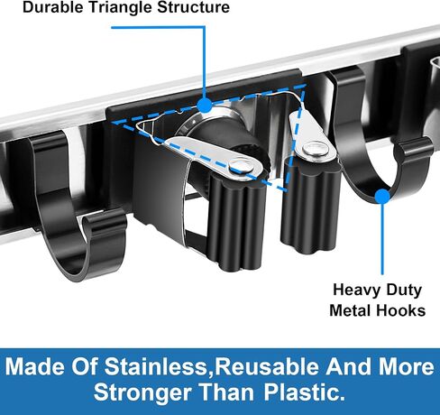 Mop and Broom Holder Wall Mount Metal Heavy Duty Utility Hooks Broom Organizer Garage Storage Systems Tool Racks for Home Laundry Garden Kitchen Organization (Black, 1 Pack 4R5H) in Saudi Arabia