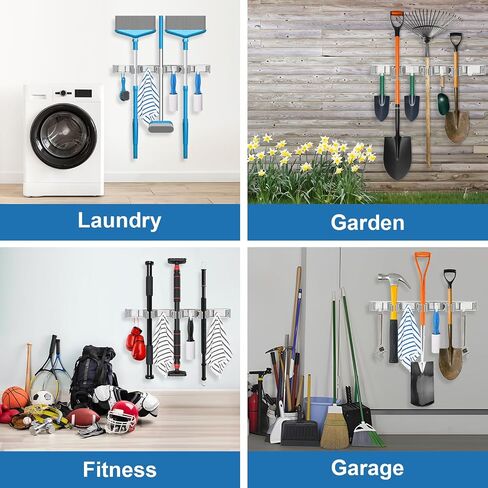 Mop and Broom Holder Wall Mount Metal Heavy Duty Utility Hooks Broom Organizer Garage Storage Systems Tool Racks for Home Laundry Garden Kitchen Organization (Black, 1 Pack 4R5H) in Saudi Arabia