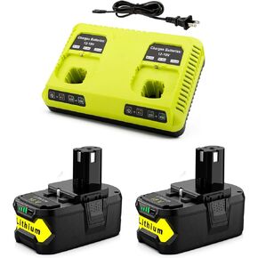 Powilling 2Pack 8.0Ah 18V Replacement Battery for Ryobi ONE+ P102, P103, P105, P107, P108, P109 with P117 Battery Charger