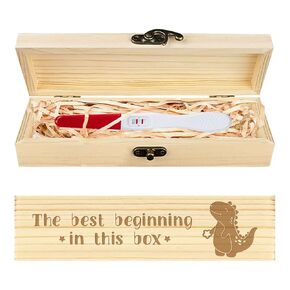 CHGCRAFT Pregnancy Test Keepsake Box Moon Meteor Forest Wooden Pregnancy Announcement Gifts Box with Raffia Ribbon and Lock Announcement Gifts for Dad Husband, 8x2x1.2inch