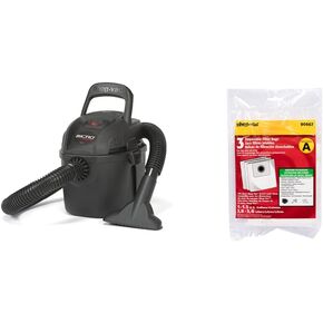 Shop-Vac 2021005, Micro Wet Dry Vacuum, 1 Gallon, 1.25 in Diameter x 4 Ft Hose, 50 CFM, (1 Pack) & 9066700 Genuine 1.5 Gallon All Around Collection Bag, Vacuum Collection Bags, (3 Pack)