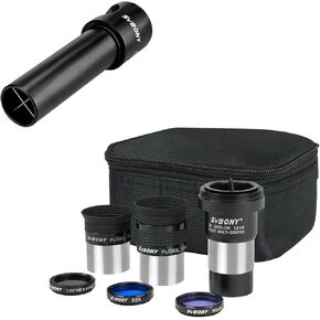 SVBONY SV197 Collimating Cheshire Eyepiece Bundle with SV233 7PCS Telescope Accessory Kit, 6mm 17mm Eyepiece, 2X Barlow Lens Moon Filter ND4 Filter 82A Color Filter, for Astronomical Observations