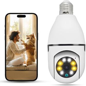 Light Bulb Security Camera, 2K/3MP Outdoor Wireless 2.4G Hz WiFi E27 Camera for Home Security, 24/7 Recording, Motion Detection and Alarm (Dual Lens)