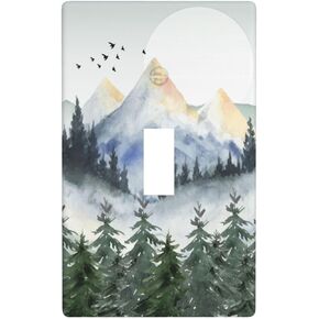 Tree Forest Mountain Single Toggle Light Switch Plate Cover 1 Gang Decorative Outlet Plate Electrical Wall Plate Covers Receptacle Decorate Plug Covers For Kitchen Bedroom Bathroom Decor 4.5" X 2.76"