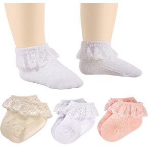 Baby Lace Socks Infant Toddler Baby Kids Turn Cuff Ruffle Cotton Socks Baby-Girls Eyelet Frilly Lace Socks