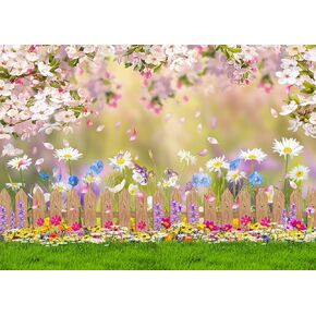 CHAIYA 7x5ft Spring Backdrop Pink Flower Garden Photography Backdrop Easter Decor Banner Kids Children Birthday Party Backgrounds