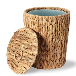Wicker Waste Basket with Lid and Liner - Small Wicker Trash Can for Bedroom, Bathroom, Kitchen, Living Room - Boho Handwoven Waste Basket for Home, Office - WasteBaskets for Garbage, 3 Gallons