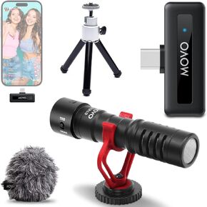 Movo VXR10 Shotgun Mic with WM-VXR10 Wireless Microphone Adapter and Tripod - for Lightning Compatible iPhones, iPads