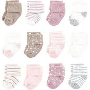 Hudson Baby Baby Infant Girl Cotton Rich Newborn and Terry Socks, Soft Pink Dot Stripe, 0-6 Months