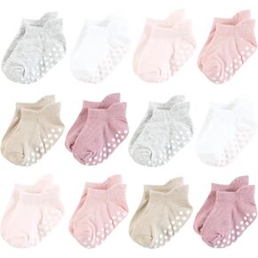 Hudson Baby Baby Infant Girl Non-Skid No-Show Socks, Mauve Neutral, 12-24 Months, Pink