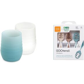 NumNum 2oz Cup, 2 Pack, Clear/Blue Tint Plus Feeding Littles, 3 Spoons, Neutrals