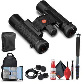 Leica 10x25 Ultravid Blackline Binoculars (Black with Black Leather) (40607) + Backpack + Full Size Monopod + Cleaning Set + 2 x Cap Keeper + Neck Strap