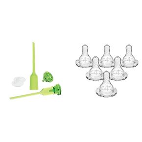 Dr. Brown's Natural Flow Options+Replacement Vent Kit, Narrow, 2 Count (Pack of 1) & Dr. Brown’s Natural Flow Level 4 Narrow Baby Bottle Silicone Nipple, Fast Flow, 9m+, 100% Silicone Bottle