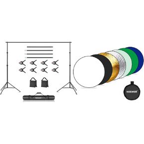 Neewer Photo Studio Backdrop Support System, 10x6.6ft Adjustable Background Stand with 4 Crossbars, 6 Clamps, 2 Sandbags for Portrait & Studio Photography, RF-110A 7 in 1 Light Reflector Included