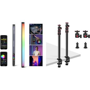 NEEWER TL60 RGB Tube Light, Full Color RGBWW Photography Handheld LED Video Lighting Wand Stick, 7 Pixel Effects 18 Scenes, 2500K-10000K CRI97+ TLCI98+, 2PCS Extendable Camera Desk Mount Included
