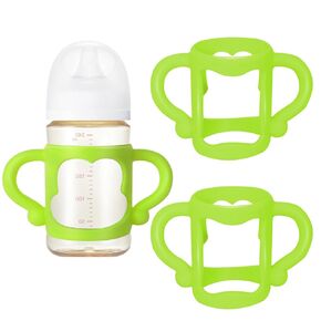2 Pcs Silicone Baby Bottles Handle Wide Neck Bottle Grip Universal Fit Baby Bottle Holders for Baby Self Feeding (Pink)