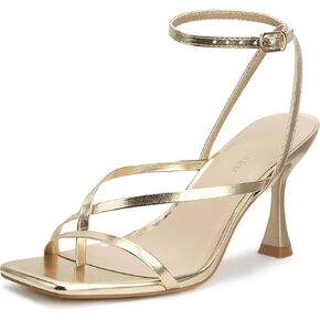 Women's Strappy High Heels Sandals Square Open Toe Ankle Strap Slingback Thong Stilettos Shoes for Wedding