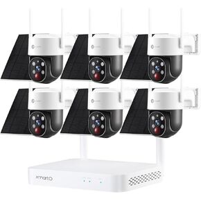 XMARTO 100% Wire-Free Solar PTZ Home Security Camera System Wireless, 6-Set 2K 4MP QHD CCTV Camera Kit with 4K 10CH Expandable WiFi NVR and Past 90-Day Video Storage, All-Weather Solar Charge