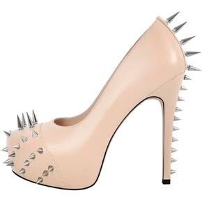 richealnini Women's Platform Pumps with Rivets Heel Slip On Studded Stiletto High Heels Wedding Shoes