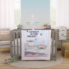 NoJo Star Wars Grogu Cutest in The Galaxy Cream, Green, and White 3 Piece Nursery Crib Bedding Set - Comforter, Fitted Crib Sheet, and Crib Skirt