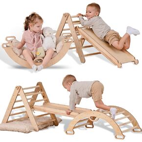 7-in-1 Montessori Climbing Set - Pikler Triangle with Cushions & Drawing Board for Toddlers 1-3 | Indoor Playground & Activity Center