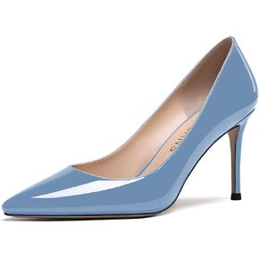 WAYDERNS Women's Patent Leather Slip On Pointed Toe Solid Stiletto High Heel Pumps Shoes 3.5 Inch