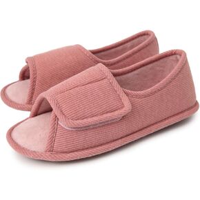 Adjustable House Shoes Open Toe Full Foot Slippers for Women Breathable Memory Foam Slipper Indoor/Outdoor Non-Slip Sole Extra Wide Shoes for All Season Pink US7-8