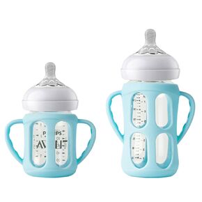 2 Pack Silicone Sleeves for Philips Avent Glass Natural Baby Bottles 4oz and 8oz, Anti Breakage Baby Bottle Holder with Handle, Feeding Bottle Handle (White)