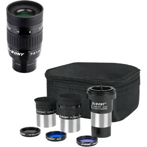 SVBONY SV135 Telescope Zoom Eyepiece 7 to 21mm Bundle with SV233 7PCS Telescope Accessory Kit, 6mm 17mm Eyepiece, 2X Barlow Lens Moon Filter ND4 Filter 82A Color Filter, for Astronomical Observations