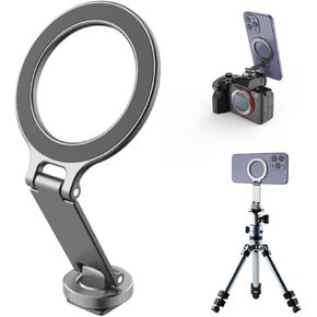 Camera Cold Shoe Magnetic Phone Mount Holder, Metal Aluminum Tripod Head, 1/4" Thread Tripod Adapter, Vlogging Accessories, Foldable Phone Mount for iPhone 16/15/14/13/12 Series and Android