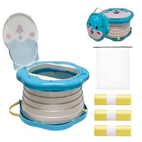 Travel Potty for Toddlers，Portable Potty Toddler ，Travel Foldable Potty ，for Travel，Camping，Park，Indoor/Outdoor,with 75 Disposable Bags，Cartoon Design, Children Will Like it More