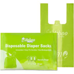 Baby Disposable Diaper Bags,300 Count Oxo-Biodegradable Diaper Sacks,Easy-Tie Handles,Diaper Disposal or Pet Waste Bags, Unscented